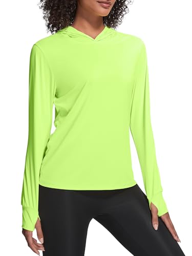 Sweat à capuche de protection solaire UPF 50+ pour femme - Manches longues - Séchage rapide - Protection UV - Vêtements d'extérieur avec trou pour le pouce caché et trou de prêle, jaune, L