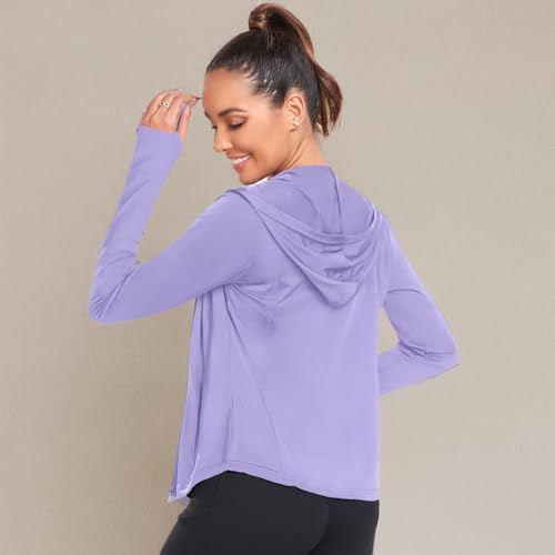 AGVNG Sweat à capuche UPF 50 pour femme - Protection solaire UV - Fermeture éclair intégrale - Manches longues - Pour la randonnée, la course à pied - Avec trous pour, Violet (trou pour le pouce),