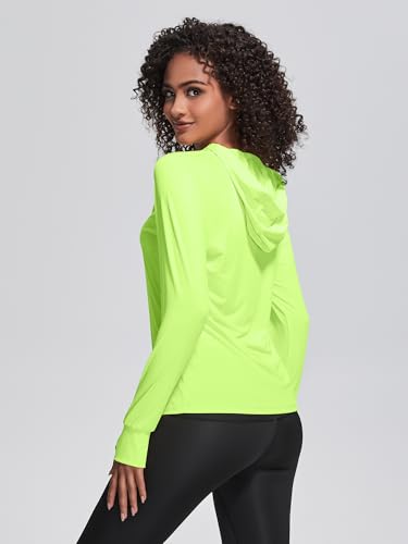 Sweat à capuche de protection solaire UPF 50+ pour femme - Manches longues - Séchage rapide - Protection UV - Vêtements d'extérieur avec trou pour le pouce caché et trou de prêle, jaune, L