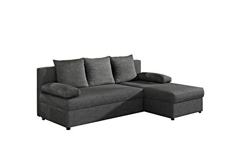 E- MEUBLES Canapé d'angle en lit Convertible et réversible avec Coffre de Rangement 3/4 Places - en Tissu - Salon & séjour - ARON (Gris foncé (Sawna 05))