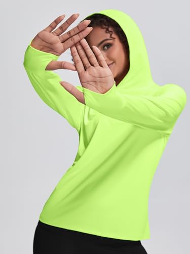 Sweat à capuche de protection solaire UPF 50+ pour femme - Manches longues - Séchage rapide - Protection UV - Vêtements d'extérieur avec trou pour le pouce caché et trou de prêle, jaune, L