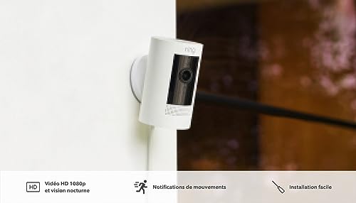 Ring Caméra extérieure avec adaptateur secteur (Stick Up Cam)| Caméra de surveillance wifi HD, audio bidirectionnel, détection de mouvements, fonctionne avec Alexa | Essai Ring Home gratuit 30 j.