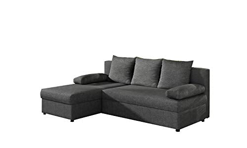 E- MEUBLES Canapé d'angle en lit Convertible et réversible avec Coffre de Rangement 3/4 Places - en Tissu - Salon & séjour - ARON (Gris foncé (Sawna 05))