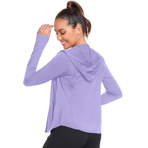 AGVNG Sweat à capuche UPF 50 pour femme - Protection solaire UV - Fermeture éclair intégrale - Manches longues - Pour la randonnée, la course à pied - Avec trous pour, Violet (trou pour le pouce),