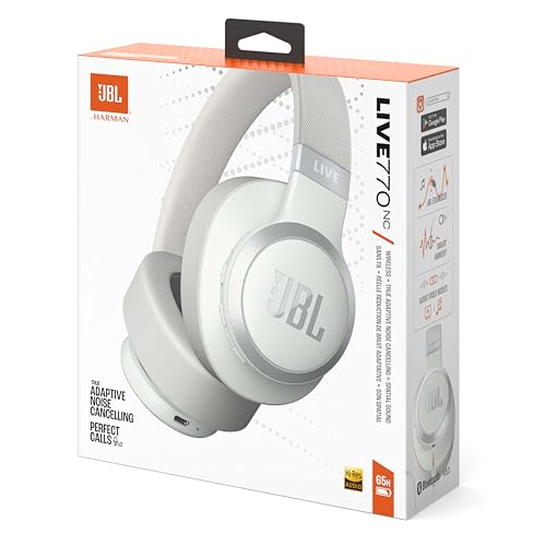 JBL Live 770NC Casque circum-auriculaire, Réduction de Bruit Adaptative, Smart Ambient, jusqu'à 65 heures d'autonomie, blanc