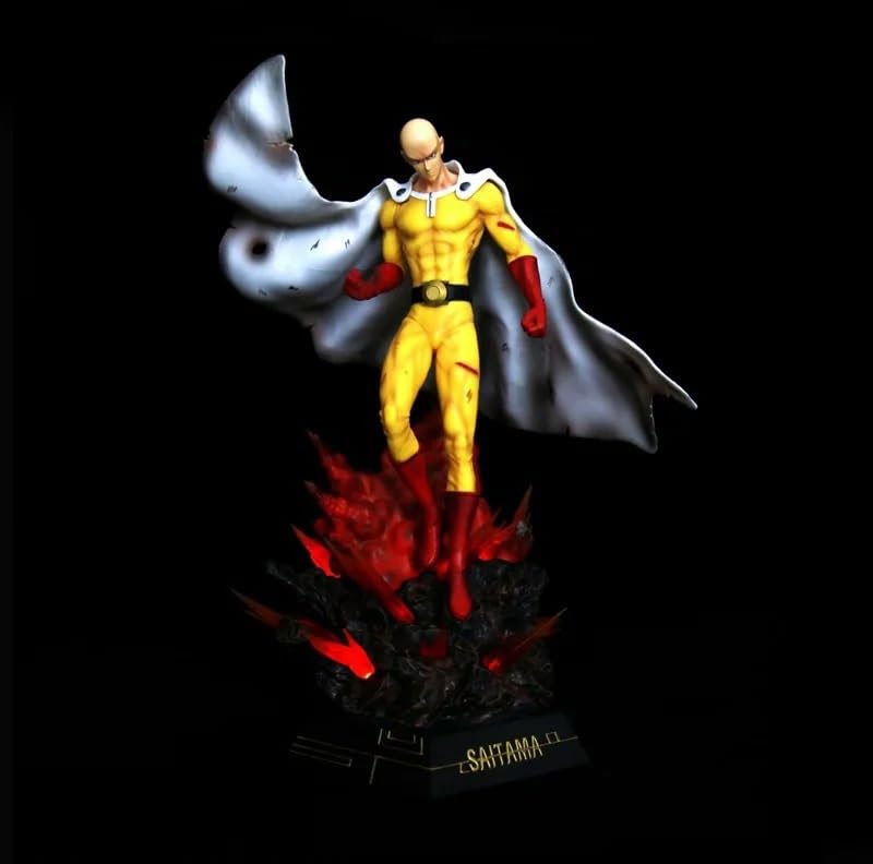 Figurine One Punch Man avec lumière Saitama Anime Grande statuette robuste Décoration de bureau Figurine d'action Ornements 43 cm