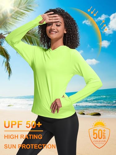 Sweat à capuche de protection solaire UPF 50+ pour femme - Manches longues - Séchage rapide - Protection UV - Vêtements d'extérieur avec trou pour le pouce caché et trou de prêle, jaune, L