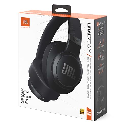 JBL Live 770NC Casque circum-auriculaire, Réduction de Bruit Adaptative, Smart Ambient, jusqu'à 65 heures d'autonomie, noir