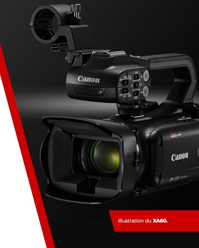 Canon XA60 - Camera 4K avec Autofocus Avancé et Zoom Optique 20x - Camera Professionnelle avec Stabilisation sur 5 Axes, Sortie HDMI et Diffusion HD en Direct en USB-C