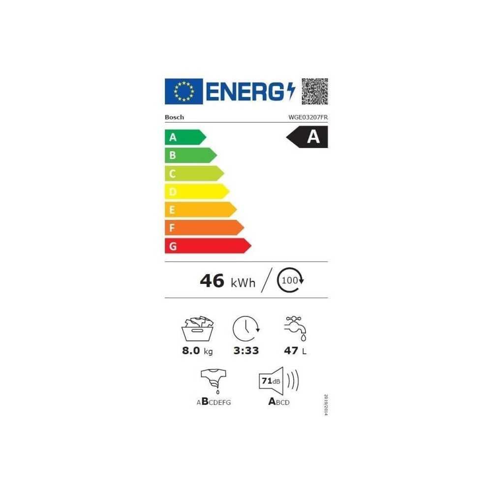 Bosch WGE03207FR, Lave-linge Pose-libe, Série 2, 8 kg, 1200 trs/min, 47l- Blanc