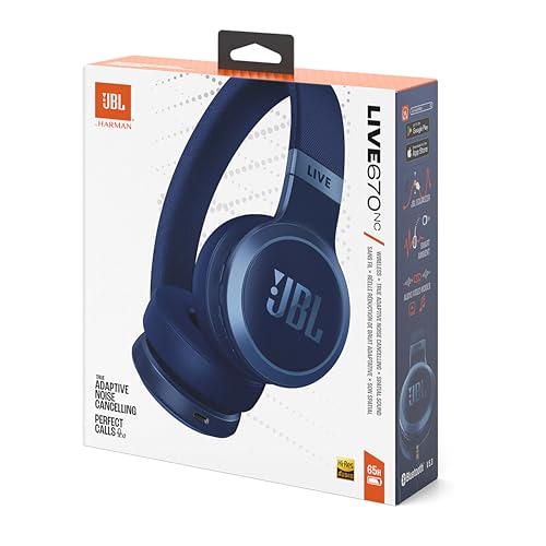 JBL Live 670NC Casque supra-auriculaire, Bluetooth 5.3, connexion multi-source, Réduction de Bruit Adaptative et Smart Ambient, jusqu'à 65 heures d'autonomie, bleu