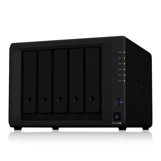 Synology DS1522+ 5 Baies Solution NAS de Bureau 5x3,5/2,5" SATA HDD/SSD, 2X M.2 2280 NVMe SSD, 8GB RAM Noir