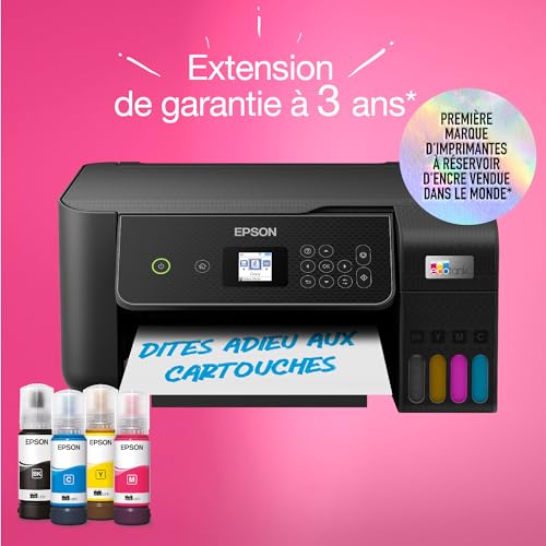 EPSON EcoTank Imprimante sans Fil ET-2870 | Réservoirs d'encre Haute capacité - Économisez jusqu'à 90% sur Les coûts d'encre - Impression Mobile, Copie, numérisation - 3 Ans d'encre Inclus