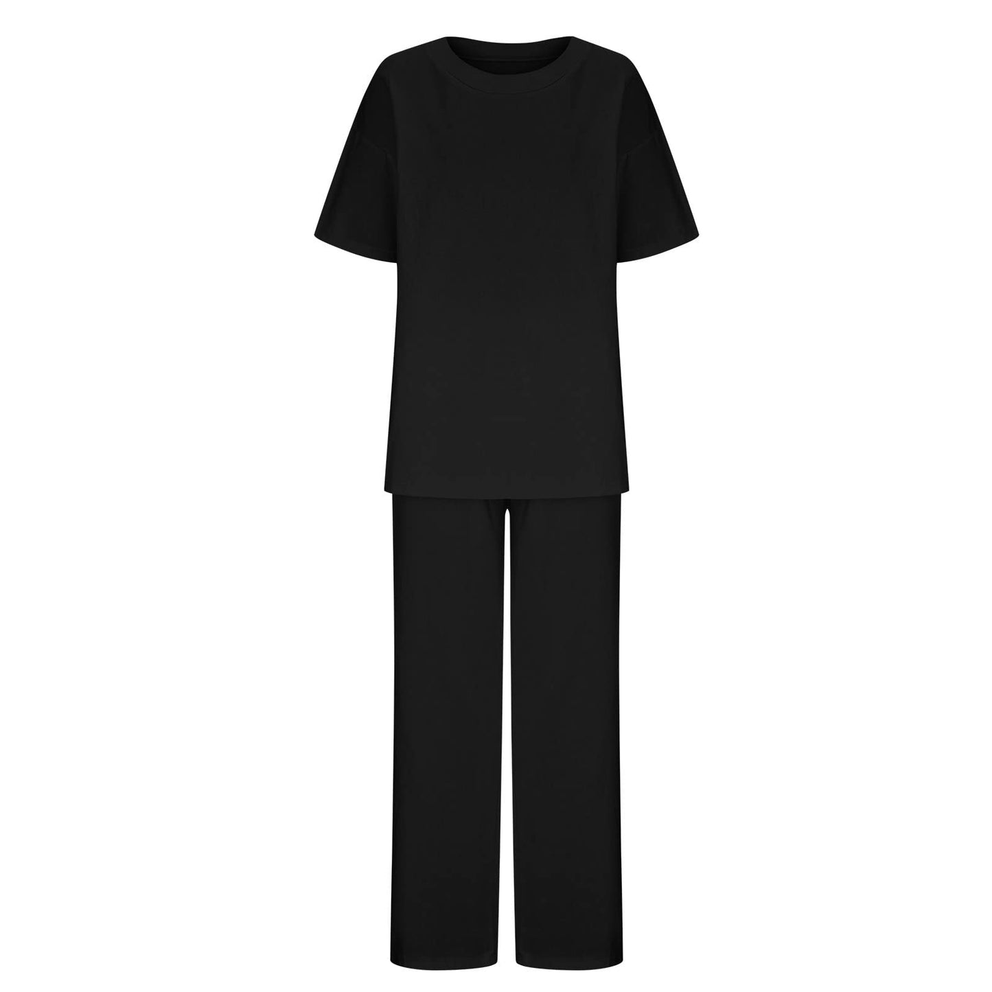 Susenstone 2023 Ensemble Femme 2 Pièces Coton et Lin Ete Chic Elegant T-Shirt Top + Pantalon Large Costume 2 Pièces Décontracté Sport Jogging Respirant Plage Tops + Pantalon 2 Piece Suit Noir XL