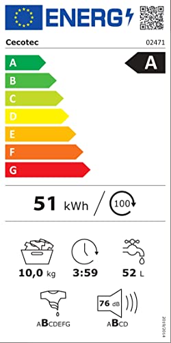 Cecotec Bolero Dresscode 10500 Inverter Steel A. Lave-linge 10 kg Steel, 1400 tr/min, Moteur Inverter Plus, Vapeur, Classe A.