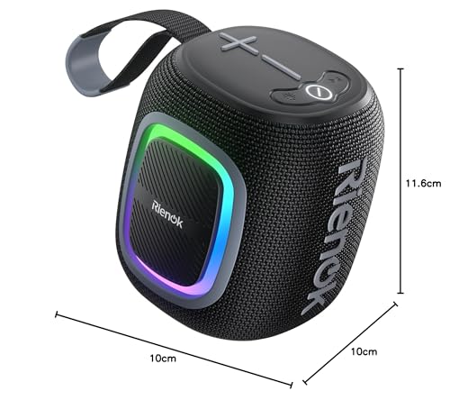 RIENOK Enceinte Bluetooth 5.3 Portable, Haut Parleur Puissant Lumineuse, Autonomie 15H, 1800mAh, Fonction Radio, Port Clé USB, AUX, TF Carte, pour Soirées Plage, Randonnées, Voyage