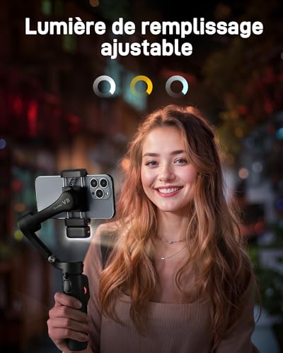 hohem iSteady V3 Stabilisateur Smartphone - 3 Axes Stabilisateur de Cardan, Magnetischer AI-Tracker, Abnehmbarer Controller, Built-in Extended Pole & Tripod, Foldable Gimbal für Live Streaming, Vlog