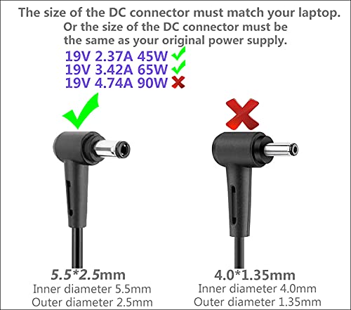 Chargeur Ordinateur Portable pour ASUS 19V 3.42A 65W N17908 V85 K52 K52F X550 X551 X551M F551 F555 VivoBook Q301 Q400 S300CA S400CA S500CA S550 S550CA Alimentation Adaptateur (5.5 * 2.5mm)