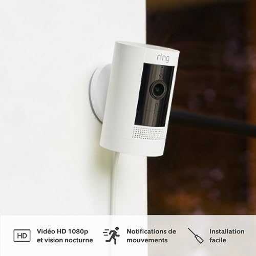 Ring Caméra extérieure avec adaptateur secteur (Stick Up Cam)| Caméra de surveillance wifi HD, audio bidirectionnel, détection de mouvements, fonctionne avec Alexa | Essai Ring Home gratuit 30 j.