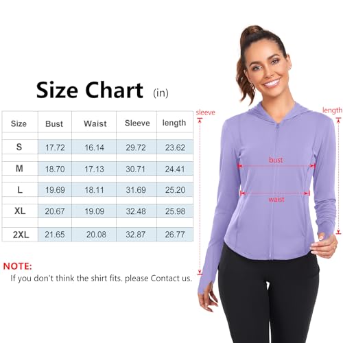 AGVNG Sweat à capuche UPF 50 pour femme - Protection solaire UV - Fermeture éclair intégrale - Manches longues - Pour la randonnée, la course à pied - Avec trous pour, Violet (trou pour le pouce),