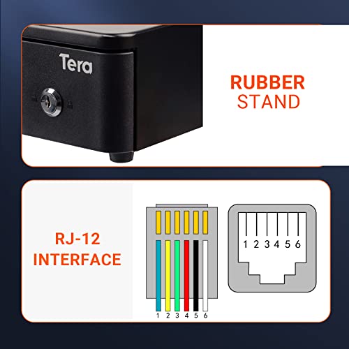 Tera Tiroir Caisse Enregistreuse à Monnaie et Billets Ouverture Manuelle et Automatique, 4 Compartiments de Billets et 8 de Pièces, Connexion RJ-12, 33 x 35.6 cm, POS Restaurant Supermarché, 330R-BK