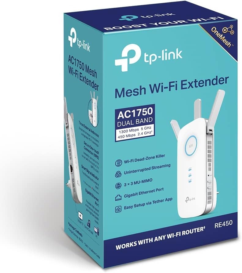 TP-Link Répéteur WiFi(RE450), Amplificateur WiFi AC1750, WiFi Extender, WiFi Booster, 1 Port Ethernet, couvre jusqu'à 140㎡, Compatible avec toutes les box internet, jusqu'à 140m²|20 appareils