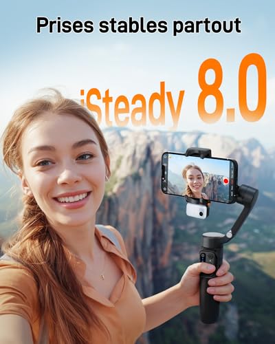 hohem iSteady V3 Stabilisateur Smartphone - 3 Axes Stabilisateur de Cardan, Magnetischer AI-Tracker, Abnehmbarer Controller, Built-in Extended Pole & Tripod, Foldable Gimbal für Live Streaming, Vlog