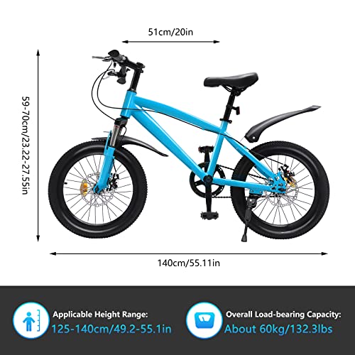 CHIMHOON Vélo universel en acier au carbone de 18", réglable en hauteur, convient pour garçons et filles de 125 à 140 cm, peut supporter 60 kg (bleu)