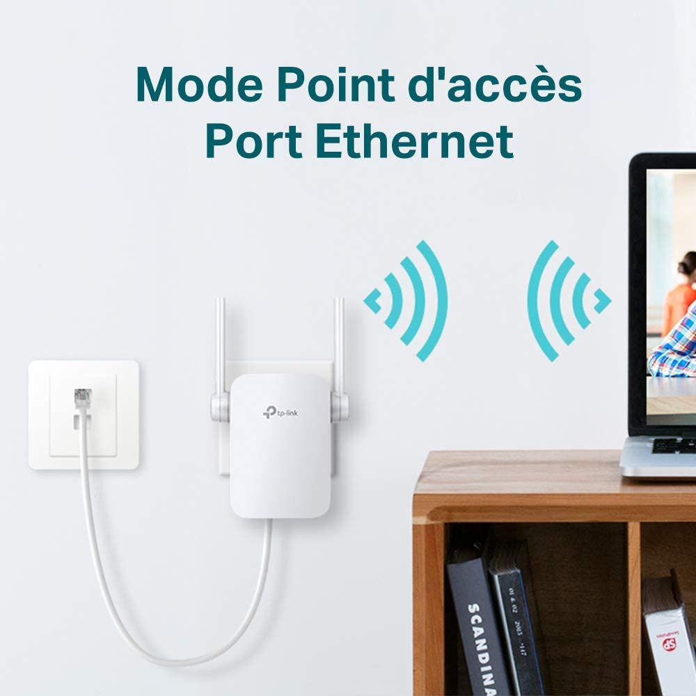 TP-Link Répéteur WiFi RE305 Amplificateur WiFi AC1200, WiFi Extender jusqu'à 120㎡, répéteur wifi puissant avec un port Ethernet, Compatible avec toutes les box internet, Jusqu'à 120m²|18 appareils