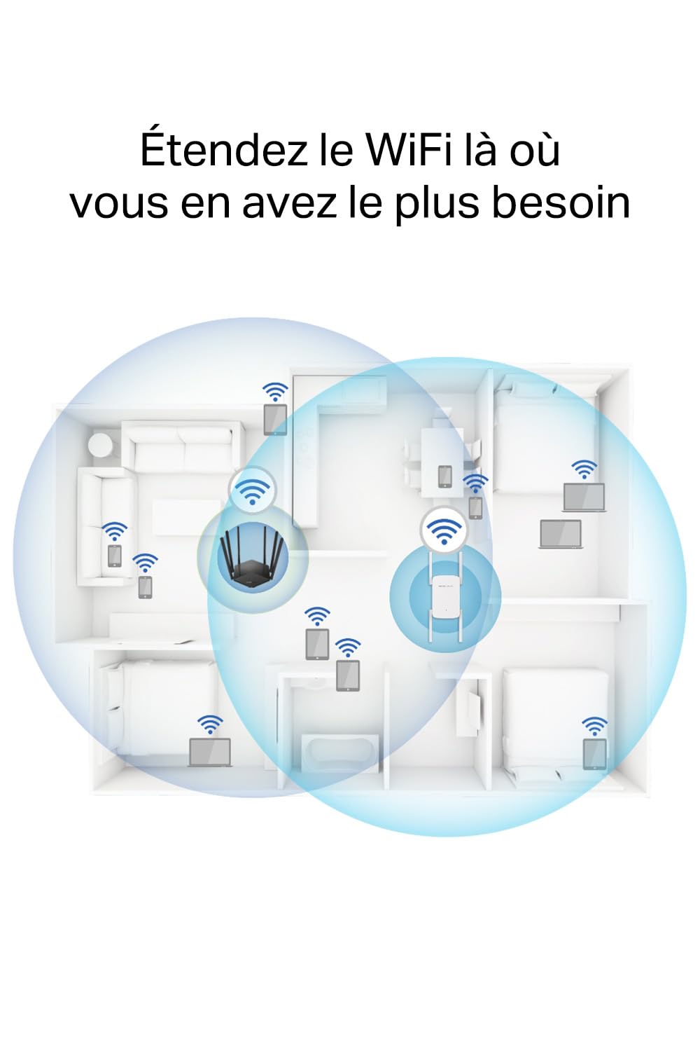 MERCUSYS ME50G TP-Link Répéteur WiFi, Amplificateur Bi-bande WiFi AC1900 Mbps, Extender WiFi, quatre antennes à gain élevé réglables, 1 Port Gigabit, MU-MIMO, Compatible avec toutes les box internet