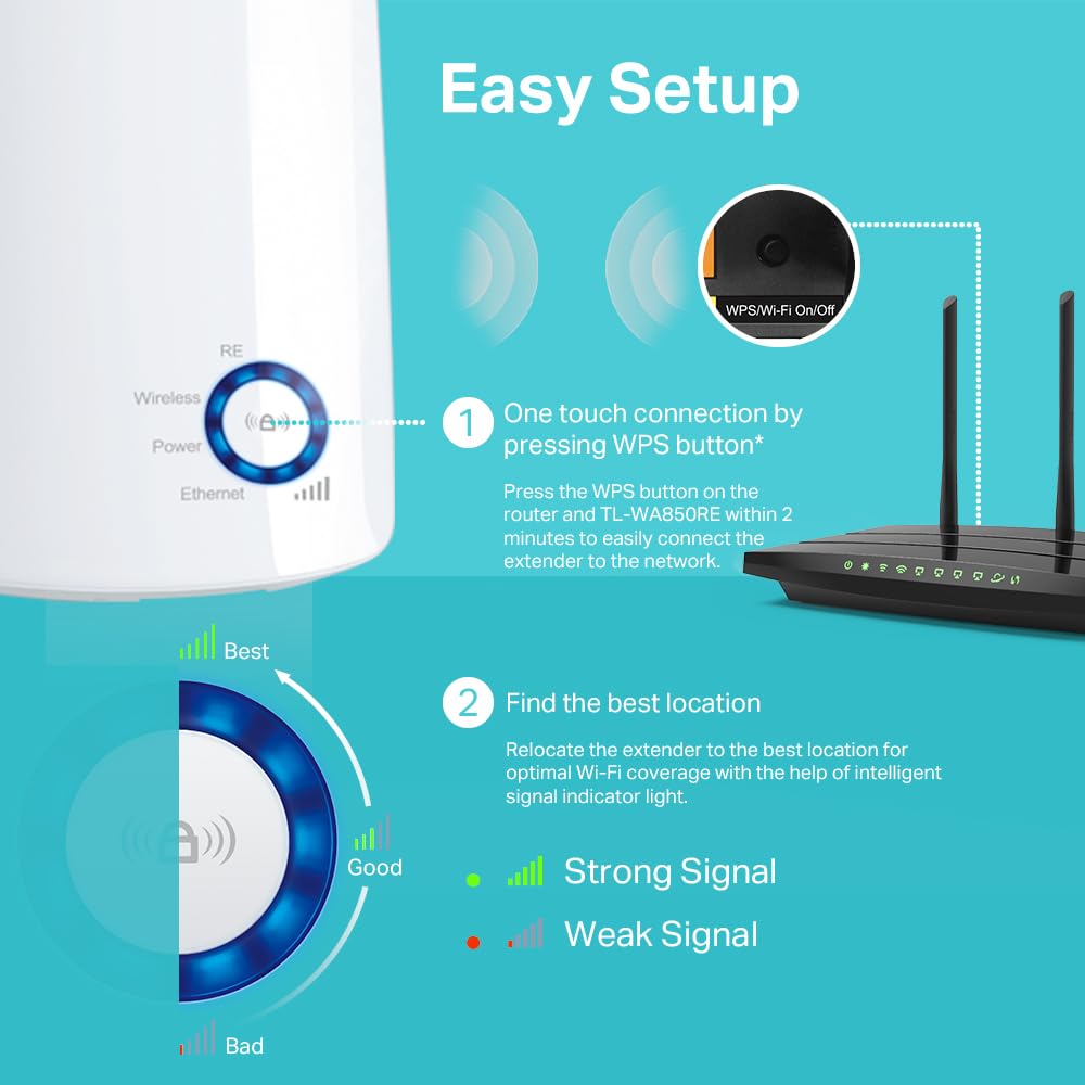 TP-Link Répéteur WiFi TL-WA850RE, Amplificateur WiFi N300, WiFi Extender, WiFi Booster, 1 Port Ethernet, couvre jusqu'à 90㎡, Compatible avec toutes les box internet