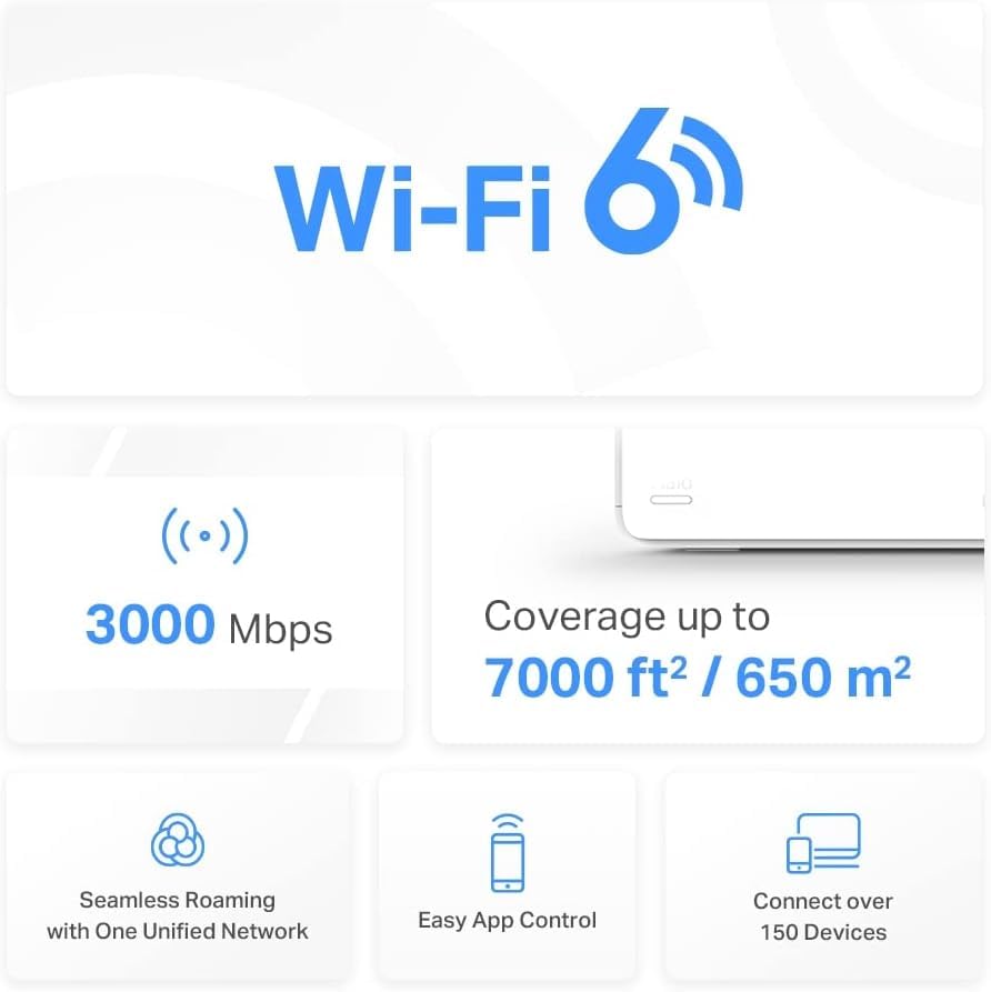 MERCUSYS Halo H3000X(3-pack) TP-Link WiFi Mesh Routeur WiFi 6 Bi-Bande AX3000Mbps, Couverture Jusqu'à 650 m², Canaux 160 MHz, 3 Ports Gigabit, Repeteur WiFi, Contrôles Parentaux Puissants