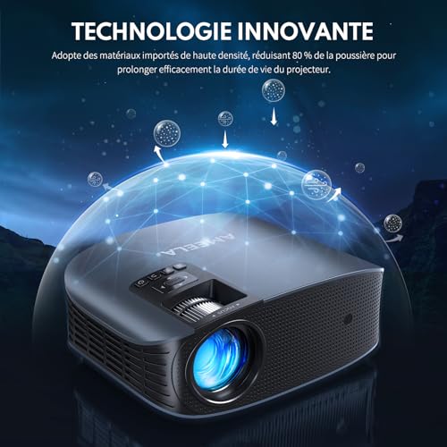 Projecteur, AMEELA 4K Vidéoprojecteur avec WiFi et Bluetooth, projecteur Full HD 1080P pour Home Cinéma Dolby Audio, Zoom 50%-100% / Affichage 300", Compatible avec Fire/TV Stick/iphone/PS5/Android