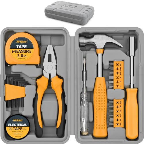 Hi-Spec Kit d'Outils DIY 24pc Jaune. Petite Boîte à Outils Idéale pour Débutants, pour la Maison & le Bureau