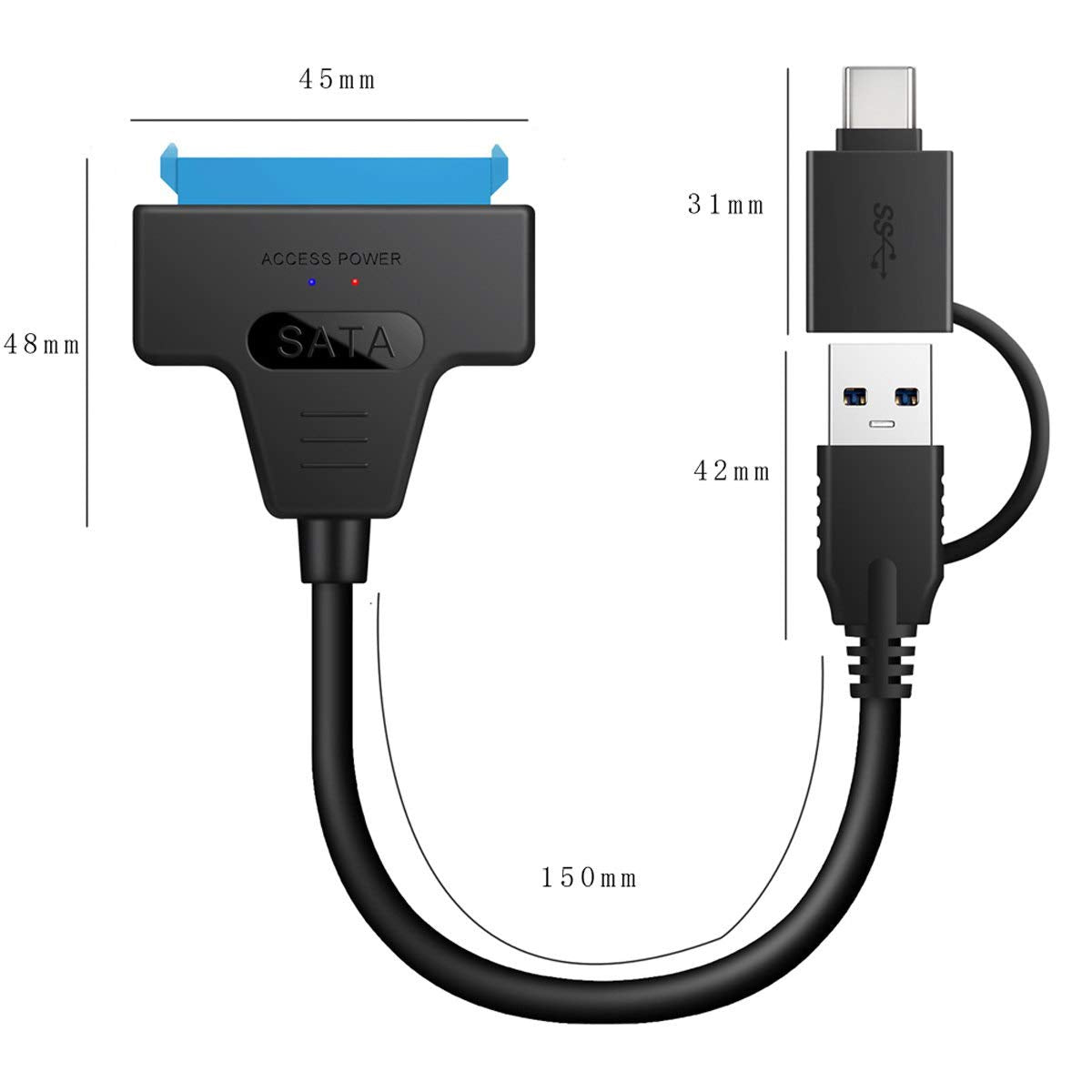 Xiwai Câble adaptateur USB 3.0 mâle vers SATA 22 broches pour disque dur 2,5 pouces pour MacBook et ordinateur portable