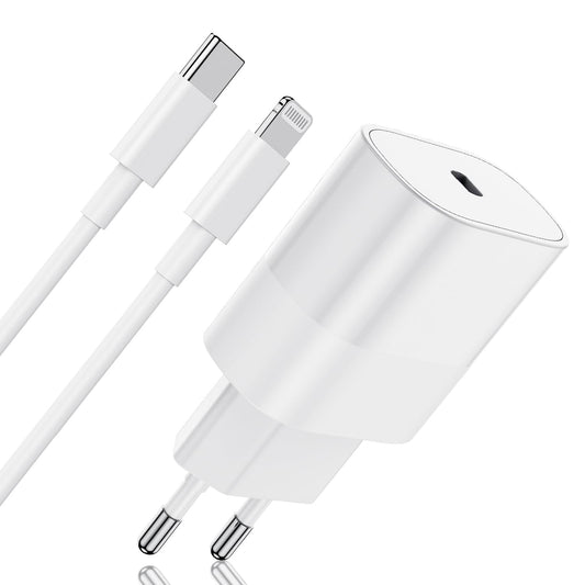 Chargeur Rapide iPhone【Apple Certifié】 20W USB C Adaptateur Secteur et 2M Lightning Apple Original Cable pour iPhone 14/14 Plus/14 Pro/14 Pro Max/13/12/11/SE/X/XS/XR