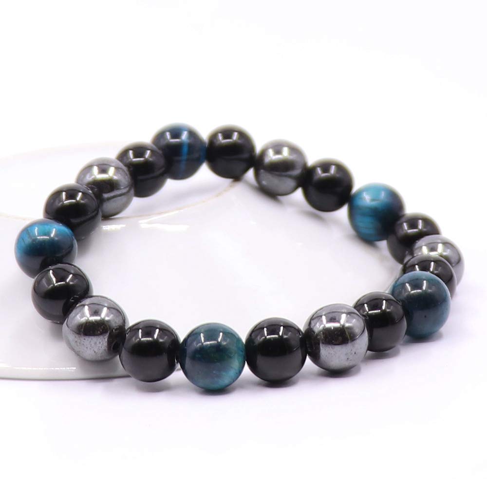 Bracelet Triple Protection Oeil de tigre, perles en hématite et obsidienne noire de l'UEUC