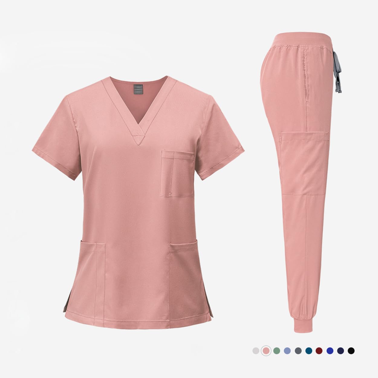 Meichoon DK05 Combinaison médicale à col en V et manches courtes avec 3 poches et pantalon slim à séchage rapide Unisexe, rose, M/L