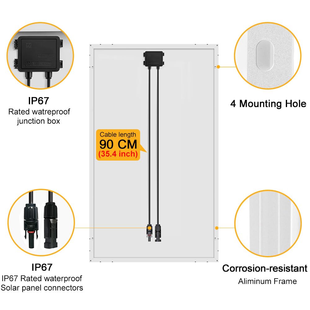 DOKIO Panneau Solaire 100W 18V Monocristallin Photovoltaïque pour charger la Batterie 12V