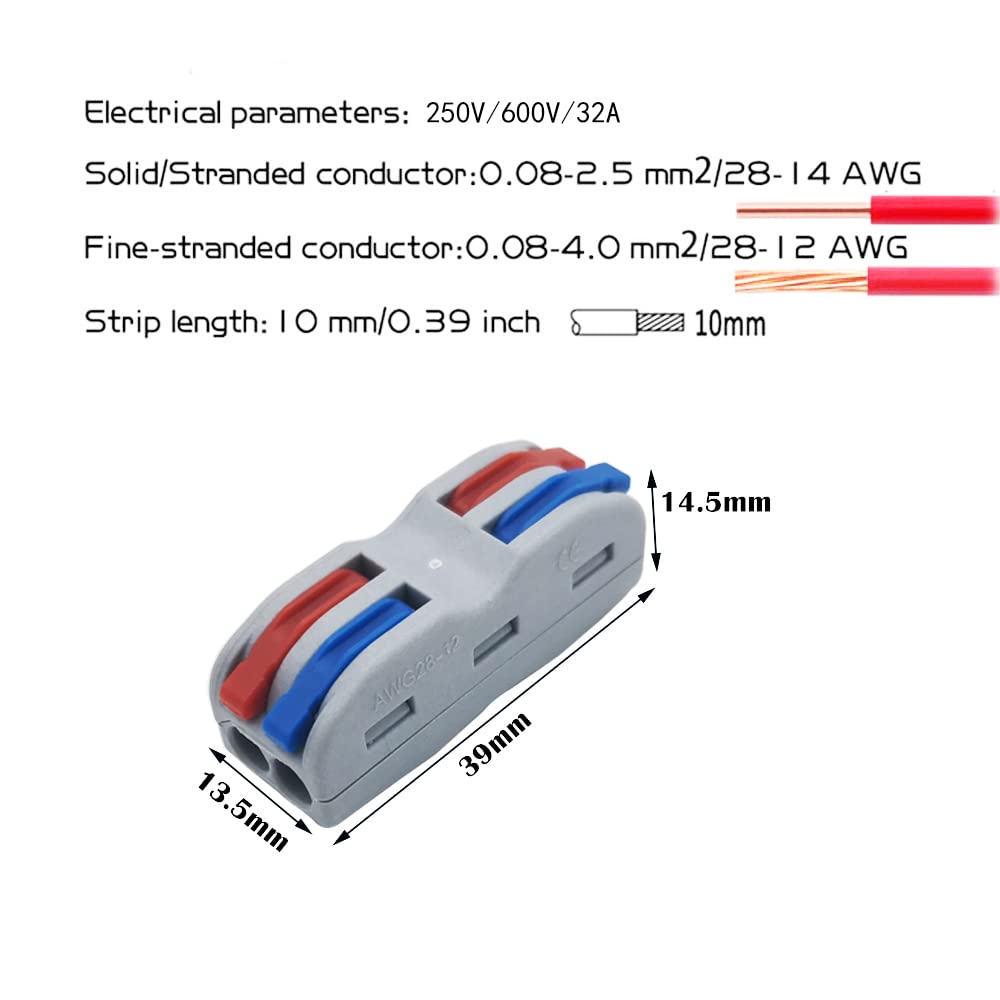 Bornes de Connexion, CESFONJER 16 Pcs SPL-2 Connecteur Electrique Rapide, Conducteur Compact Fils Connecteurs, avec levier de commande