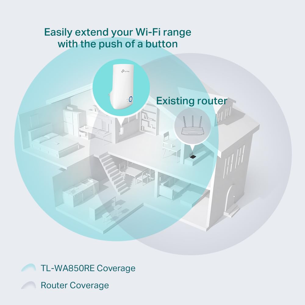 TP-Link Répéteur WiFi TL-WA850RE, Amplificateur WiFi N300, WiFi Extender, WiFi Booster, 1 Port Ethernet, couvre jusqu'à 90㎡, Compatible avec toutes les box internet