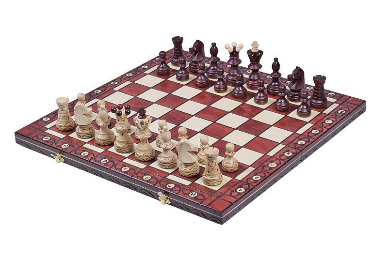 Magnifique jeu d'échecs en bois fabriqué à la main avec planche en bois et pièces d'échecs fabriquées à la main – 1 à 2 joueurs, idée cadeau (55 cm)