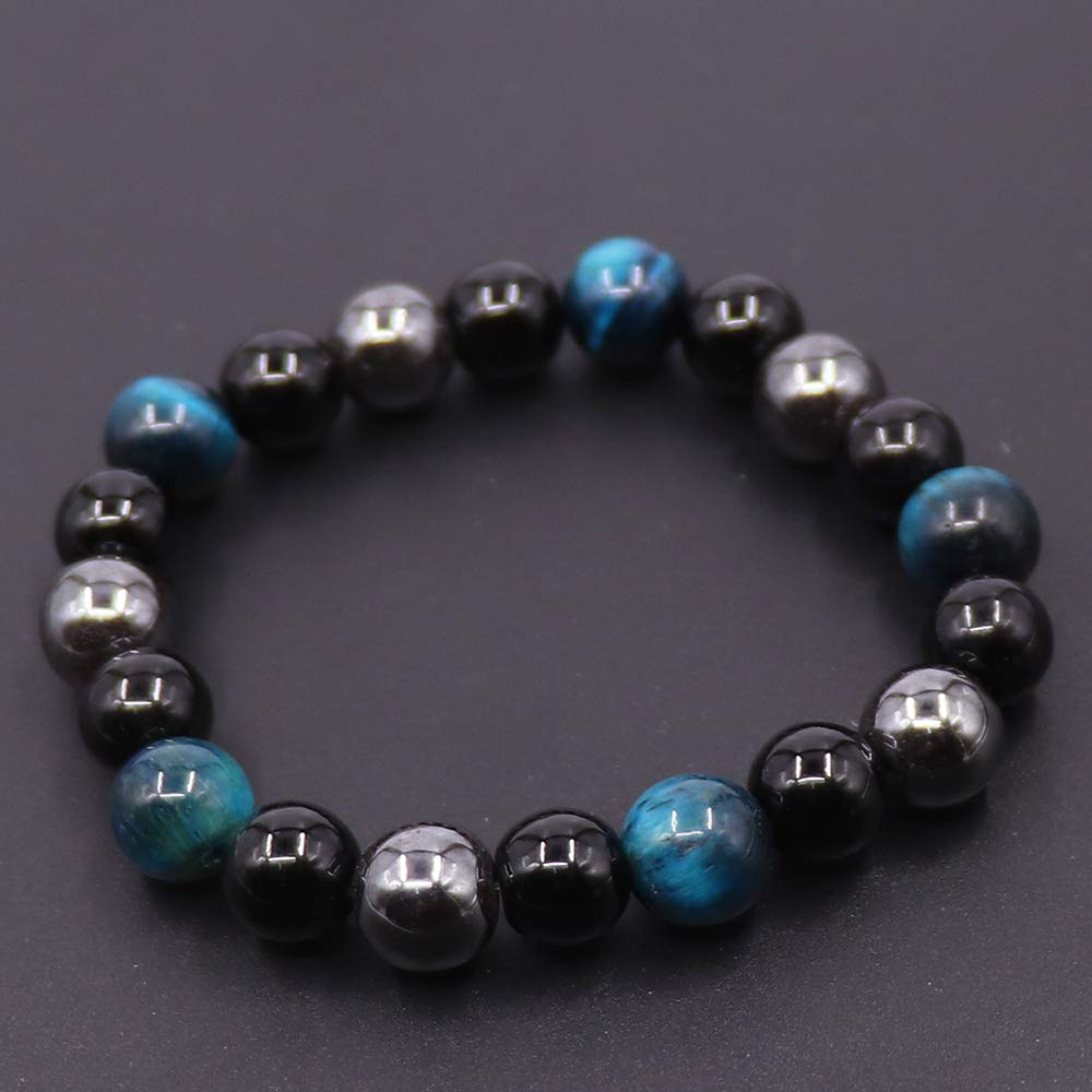 Bracelet Triple Protection Oeil de tigre, perles en hématite et obsidienne noire de l'UEUC