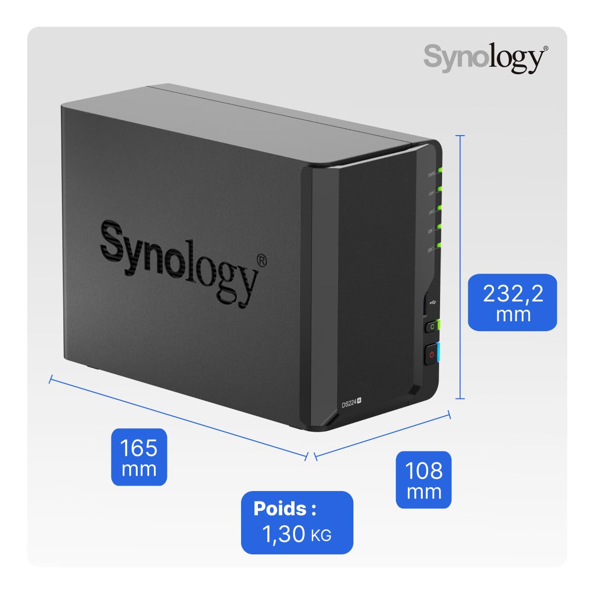 DS224+ Bt NAS 2 emp. 2.0/2.7 GHz 64b QuadCore 2Go 2 LAN GbE USB3.2