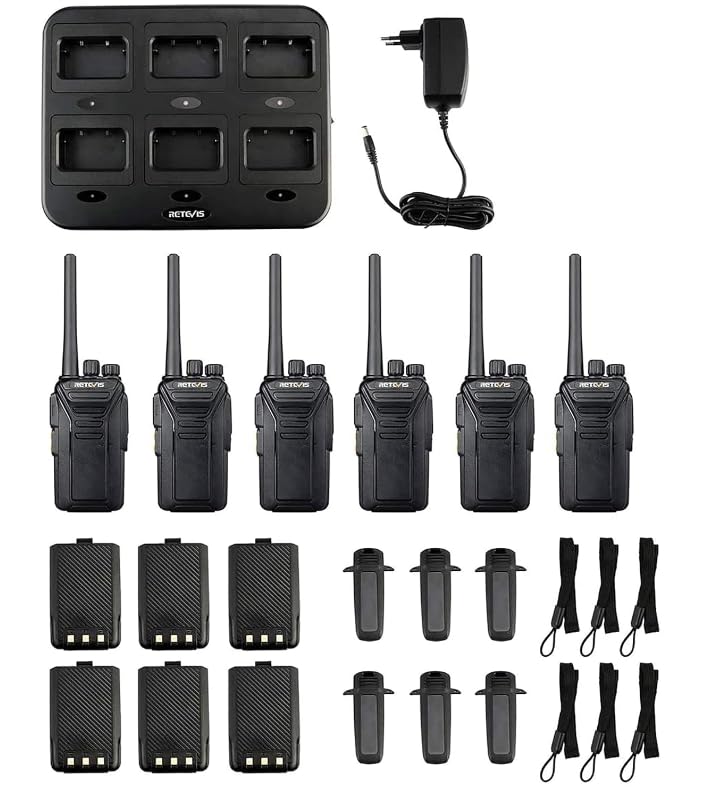 Retevis RT27 Talkie Walkies Professionnel, Longue Portée Talkie Walkie Rechargeable avec Chargeur à 6 Emplacements, RMR446 VOX, Talkie Walkie pour École, Sécurité, Restaurant(6 pièces)