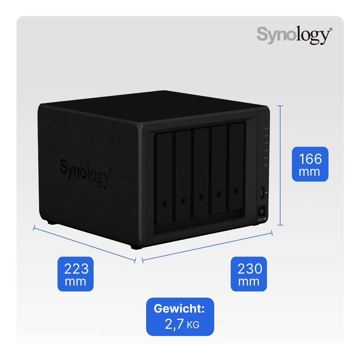 Synology DS1522+ 5 Baies Solution NAS de Bureau 5x3,5/2,5" SATA HDD/SSD, 2X M.2 2280 NVMe SSD, 8GB RAM Noir