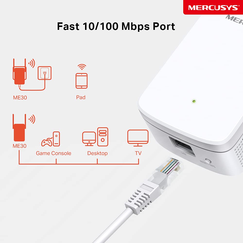 MERCUSYS ME30 TP-Link Repeteur WiFi Bi-Bande AC1200Mbps, Amplificateur WiFi, Répéteur WiFi Puissant, Ethernet Port, Repeteur WiFi Exterieur, Borne WiFi Extender, Brancher et Utiliser