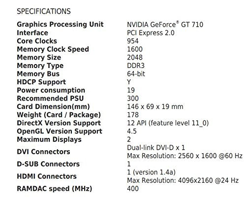 MSI GT 710 2GD3H LP Carte Graphique Nvidia GT710 954 MHz 2048 Mo PCI Express Noir