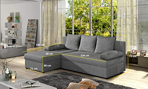 E- MEUBLES Canapé d'angle en lit Convertible et réversible avec Coffre de Rangement 3/4 Places - en Tissu - Salon & séjour - ARON (Gris foncé (Sawna 05))