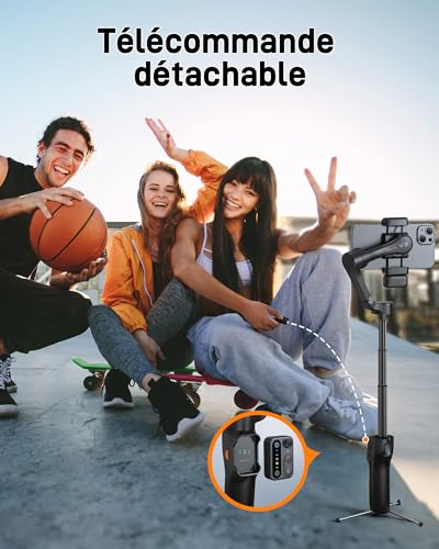 hohem iSteady V3 Stabilisateur Smartphone - 3 Axes Stabilisateur de Cardan, Magnetischer AI-Tracker, Abnehmbarer Controller, Built-in Extended Pole & Tripod, Foldable Gimbal für Live Streaming, Vlog